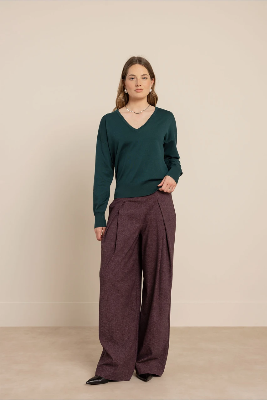 Studio Anneloes Ruth Vneck Pullover Dark Teal